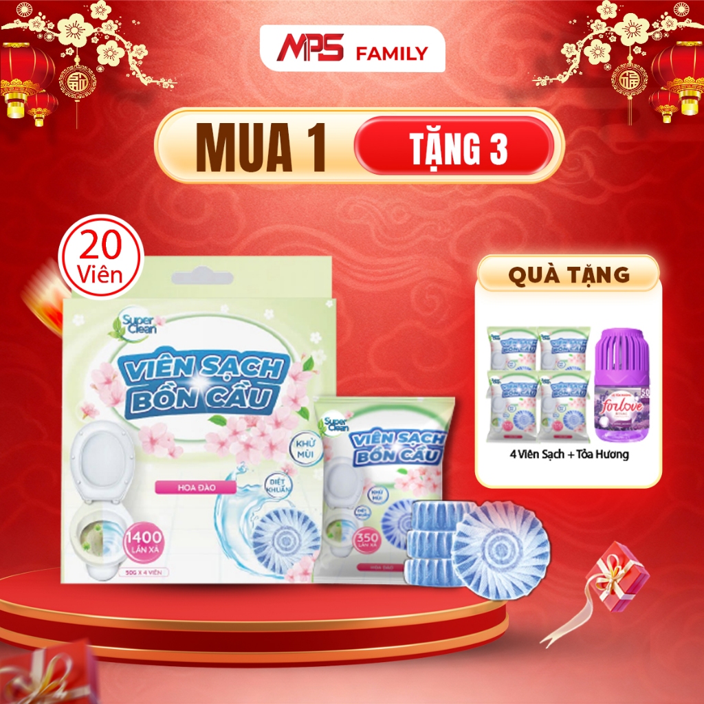 Combo 20 Viên Sạch Bồn Cầu Super Clean Tặng Thêm 4 viên Viên Sạch Bồn Cầu Super Clean và Lọ Tỏa Hươn