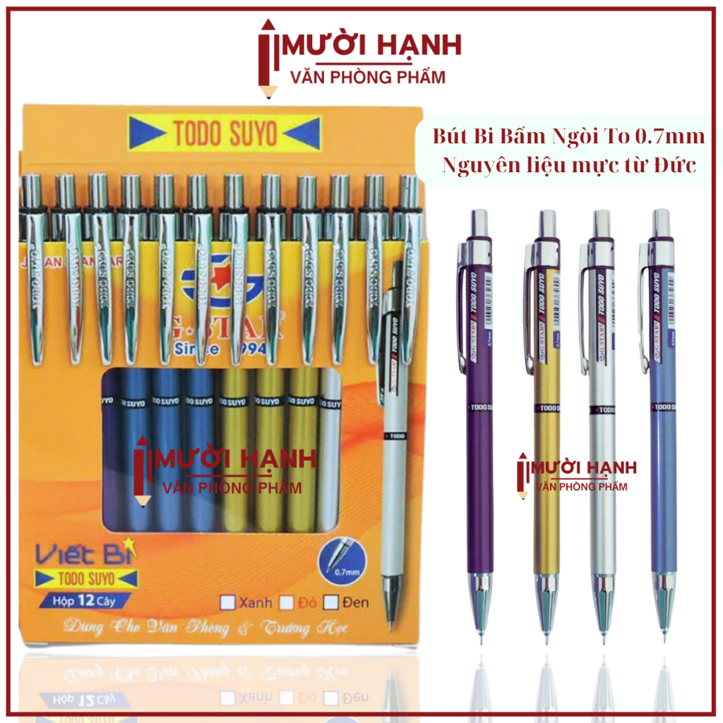 (TODO) HỘP 12 Cây Viết Bi Bấm / Bút Bi Bấm Todo Suyo Ngòi Bi 0.7mm Thụy Sĩ, Mực Xanh Của Đức, Mực Đề