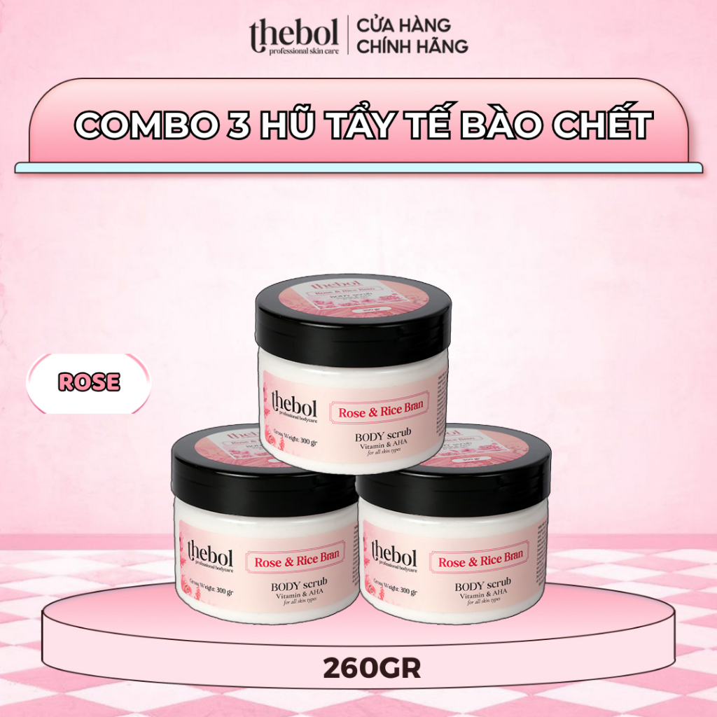COMBO 3 Hủ Tẩy Tế Bào Chết Body THEBOL hương anh đào & trà xanh dưỡng da mềm mịn 260gr