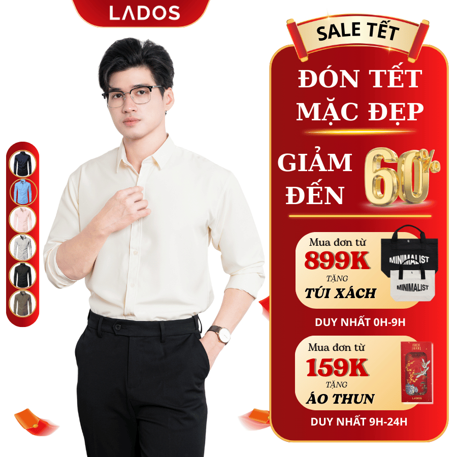 Áo sơ mi trơn dài tay cao cấp LADOS - 779 chất lụa mềm mại