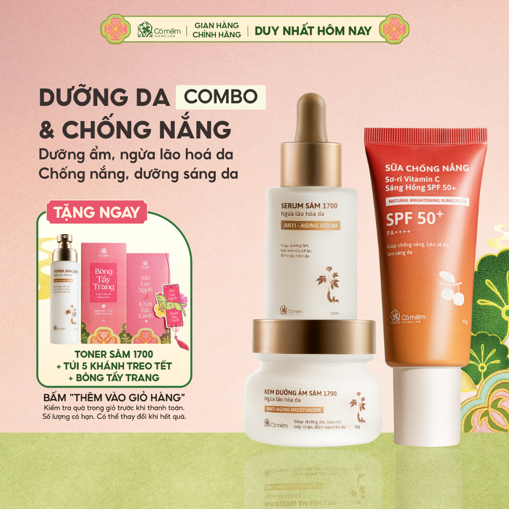 Bộ Chăm Sóc Da 3 Bước Chống Nắng Sơ-ri Vitamin C Dưỡng Sáng Da Serum Kem Dưỡng Ngừa Lão Hoá Sâm 1700