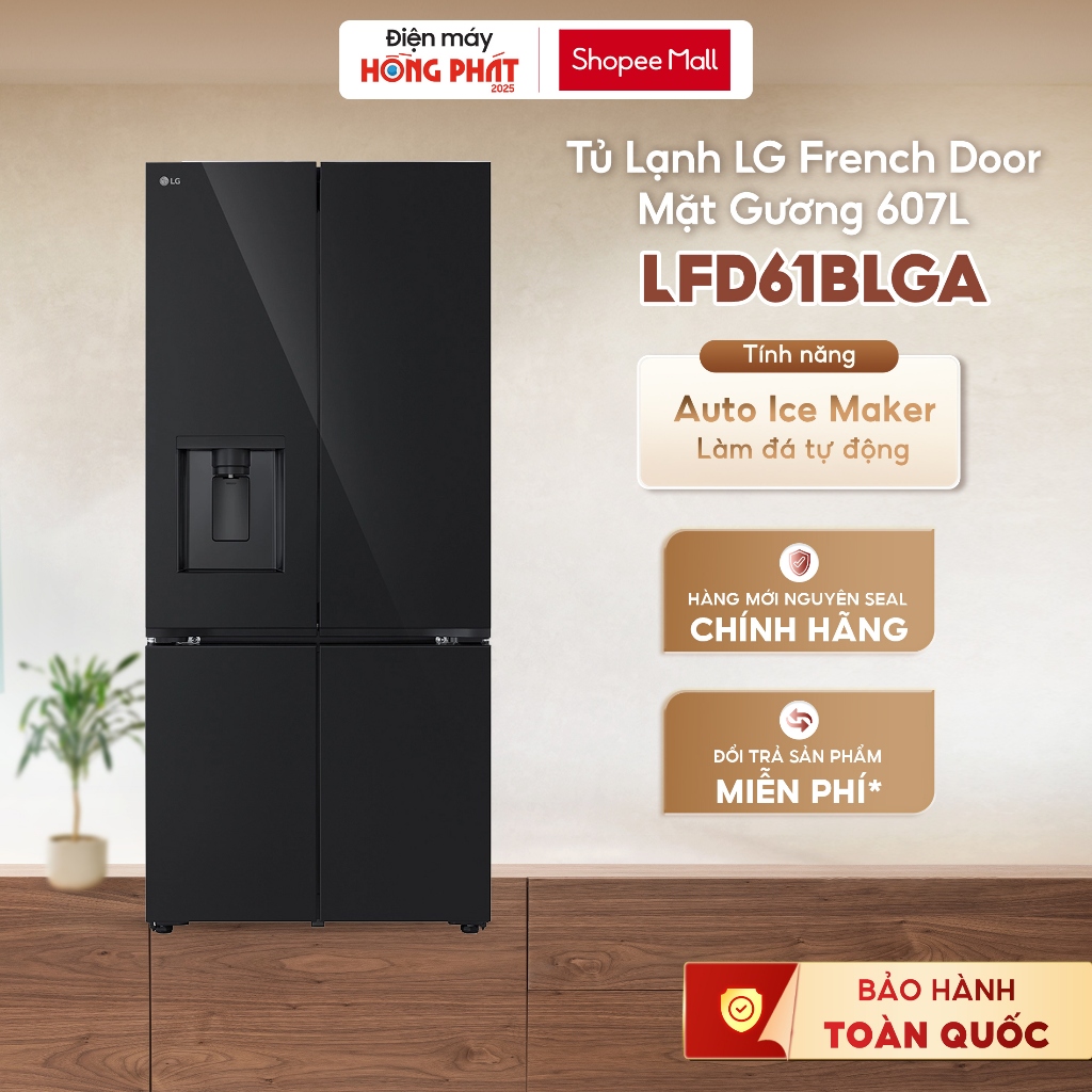[Giao-Lắp HCM/Cần Thơ] Tủ Lạnh LG French Door Mặt Gương 607L LFD61BLGA