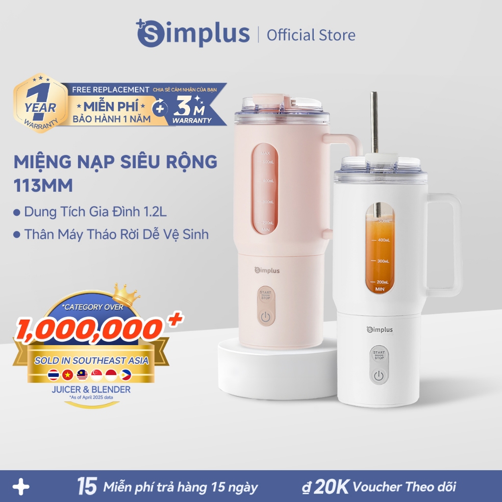 Simplus Máy Xay Sinh Tố Cầm Tay Cốc Xay Không Dây 500ml Thời Trang, Đa Năng Lưỡi Xay Không Gỉ ZZJH011