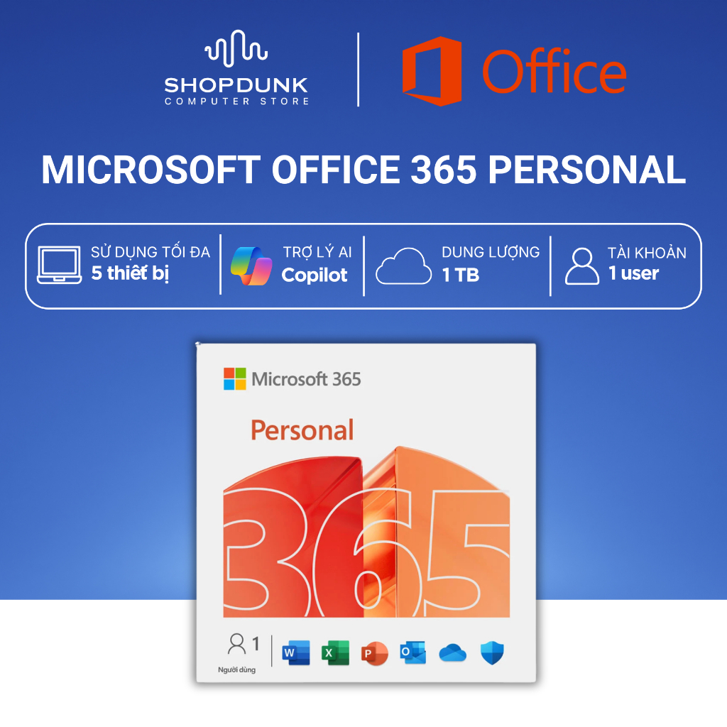 Phần Mềm Microsoft 365 PERSONAL QQ2-00003 | 12 Tháng | 1 TB Onedrive | 1 Người Dùng | 5 Thiết Bị