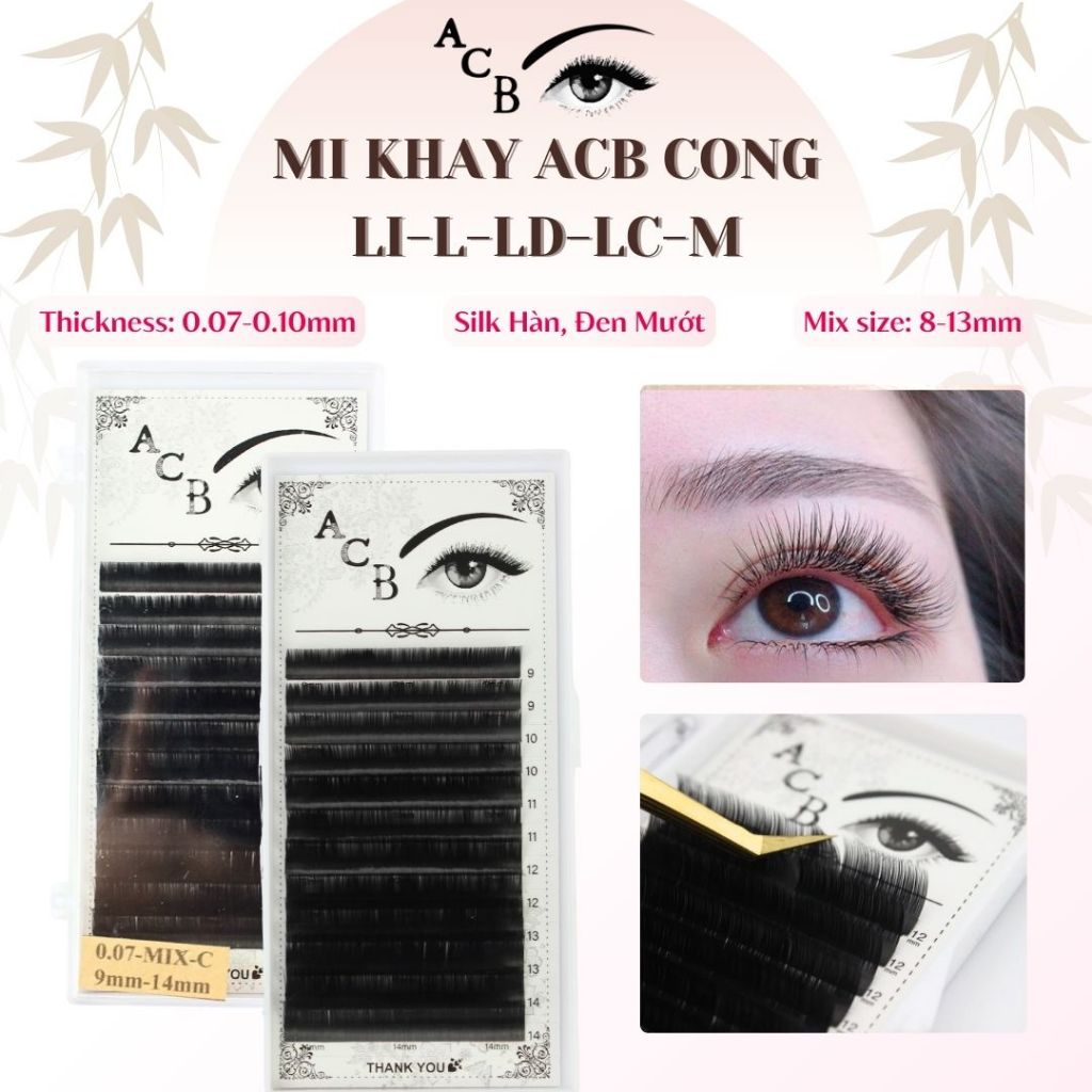 Mi khay ACB cong gãy mix size 8-13mm cong LI-L-LD-LC-M dày 0.07-0.10 Silk Hàn - Lông Mi Nhân Tạo Thú