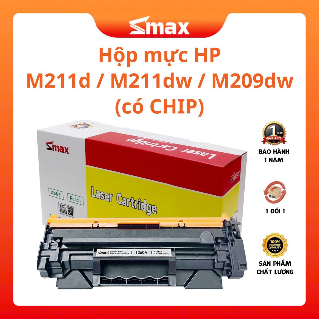 Hộp mực máy in HP M211d / M211dw / M209dw (có chip) mã 136A / W1360A Smax