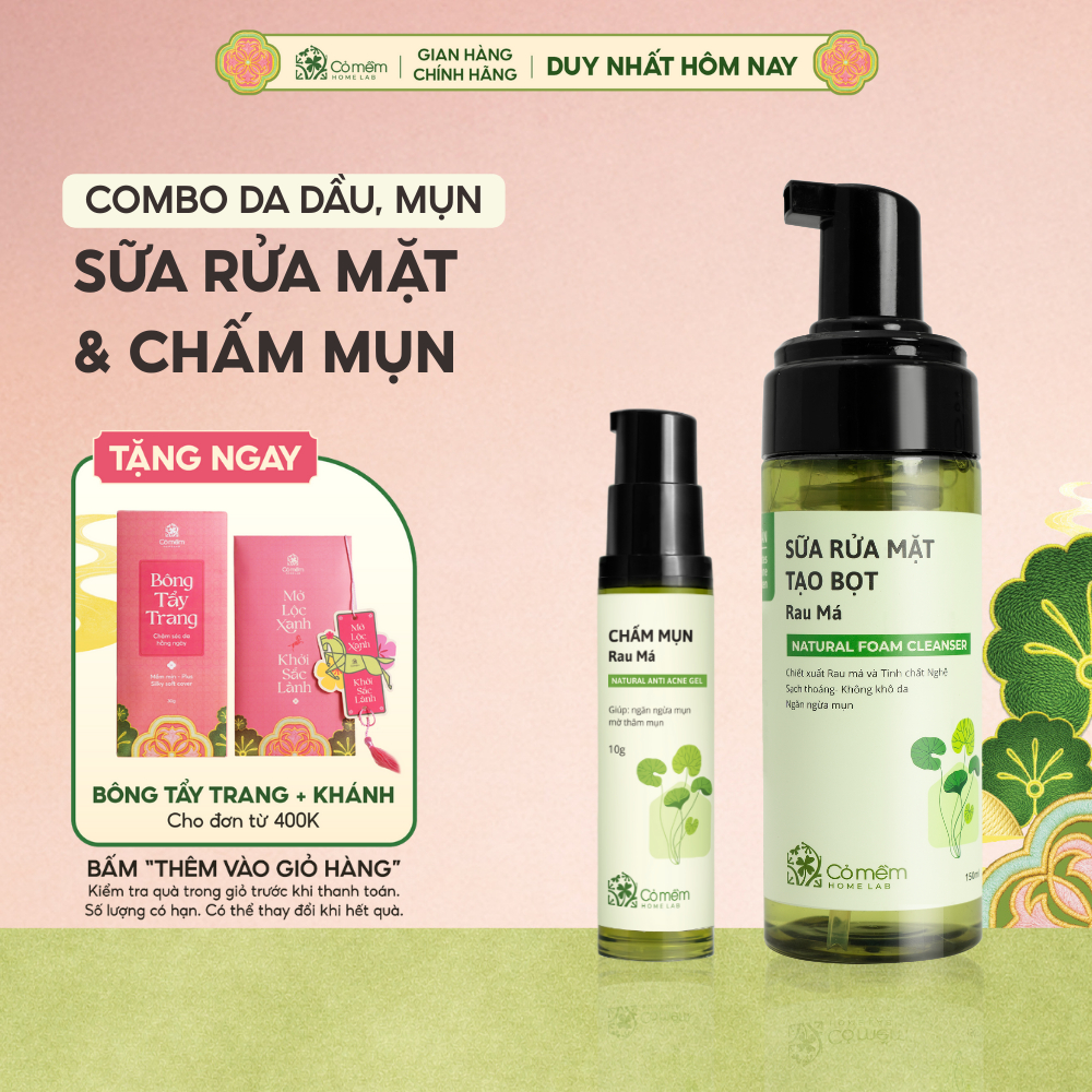Bộ Đôi Chăm Sóc Da Giúp Sạch Sâu Giảm Mụn Gồm Bọt Rửa Mặt Và Chấm Mụn Cỏ Mềm