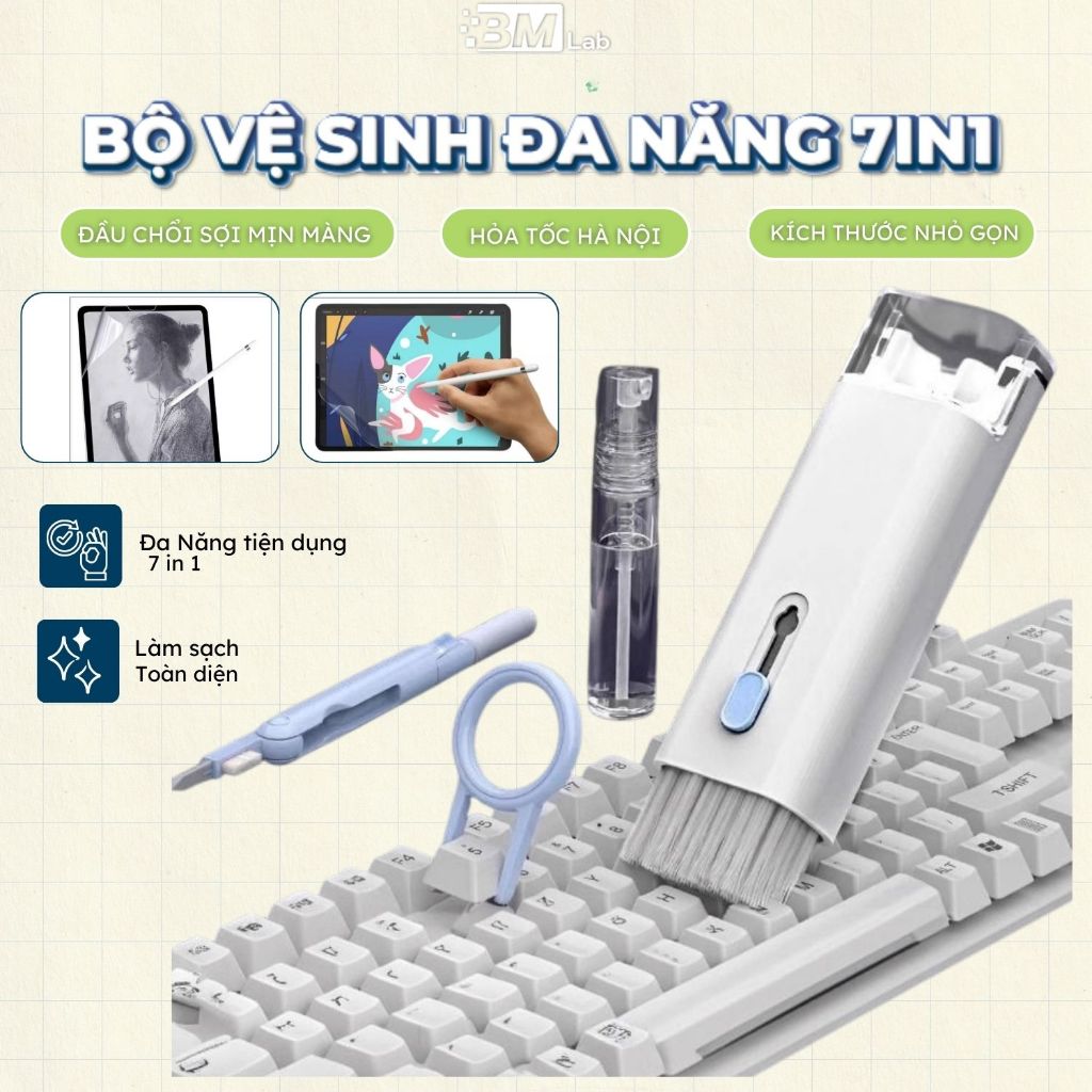 Bộ vệ Sinh Đa Năng 7in1 BMLab | Vệ Sinh Laptop, Macbook, Ipad, Bàn Phím, Tai Nghe, Airpod - V01