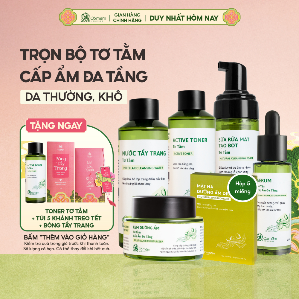 Bộ Chăm Sóc Da Chuyên Sâu Tơ Tằm 6 Sản Phẩm Dưỡng Ẩm Da Chuyên Sâu Cỏ Mềm