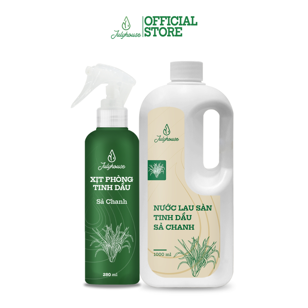 Combo xịt phòng sả chanh Julyhouse 280ml Nước lau sàn 1000ml