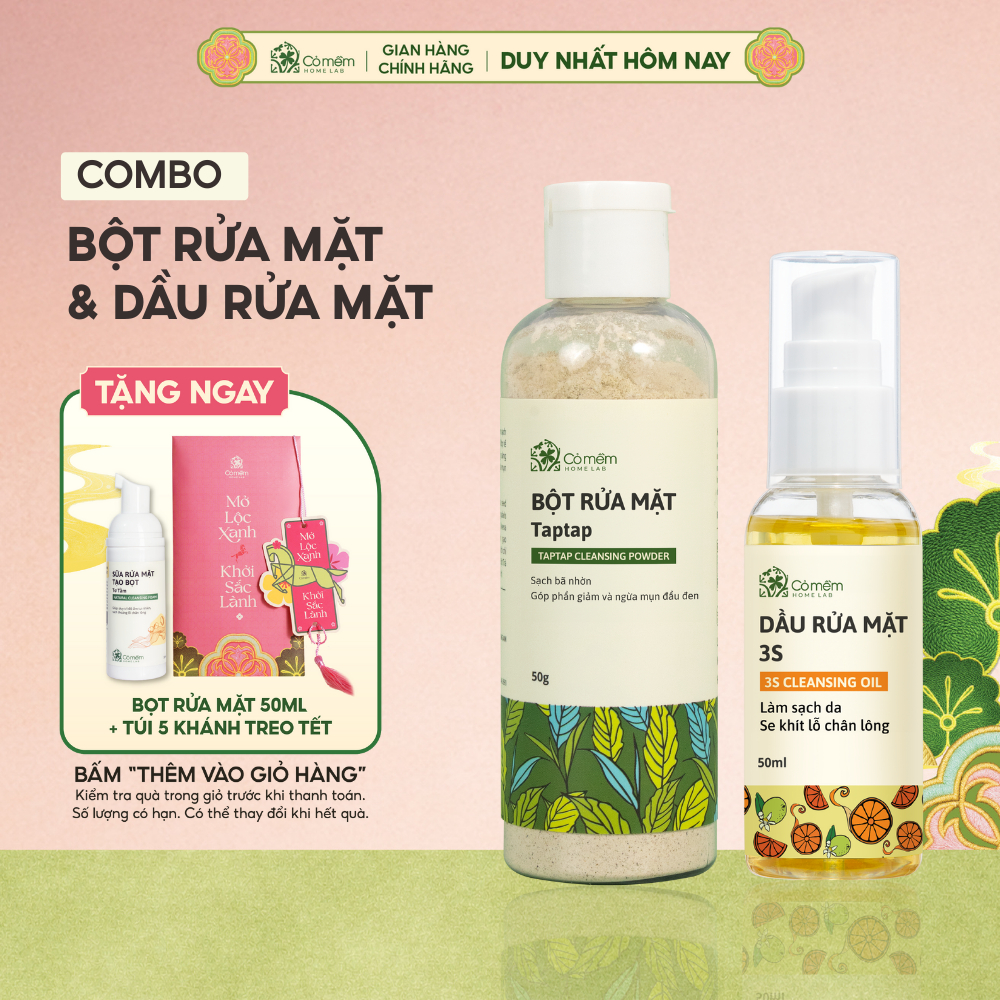 Combo Rửa Mặt 2 Bước Sạch Sâu Gồm Bột Rửa Mặt Và Dầu Tẩy Trang 3S Cỏ Mềm