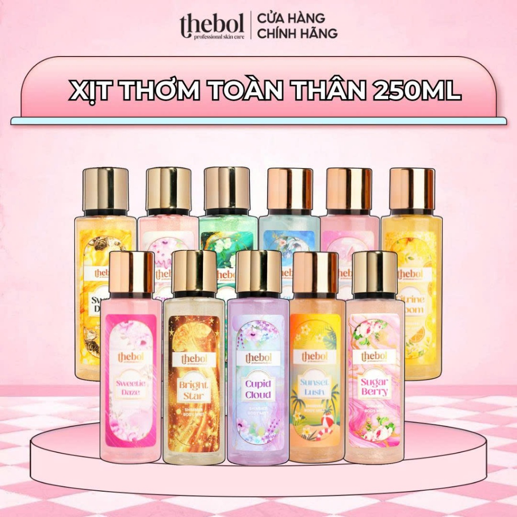 Xịt Thơm Toàn Thân TheBol Lưu Hương Lâu Ánh Nhũ Kim Tuyến Lấp Lánh An Toàn Cho Da Nhạy Cảm 250ml