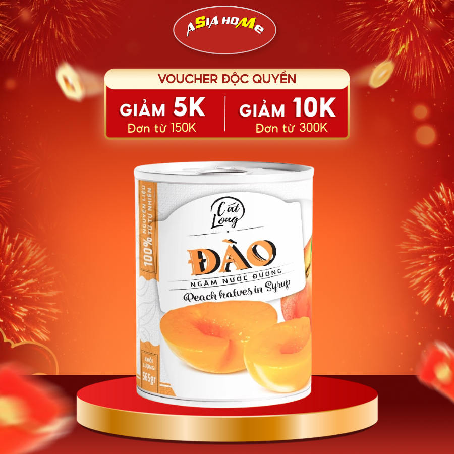 Đào Ngâm Nước Đường Cát Long Đóng Lon 425, 565g Nguyên Liệu Tự Nhiên – ASIA HOME Chính Hãng