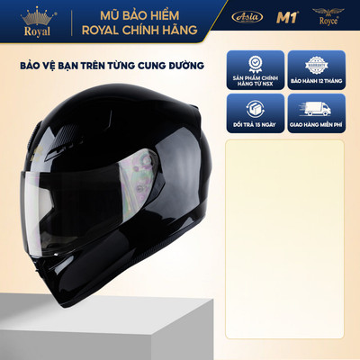 Mũ bảo hiểm fullface Royal M138b đen bóng 1 kính che mặt, size M L XL, Nam Nữ đi xe máy, Chính Hãng