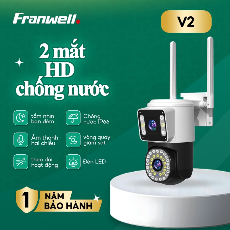 Camera V380 V2 Wifi 2 Mắt An Ninh Ngoài trời Siêu nét 8.0mpx Đàm Thoại 2 Chiều FHD 1080 Sắc Nét
