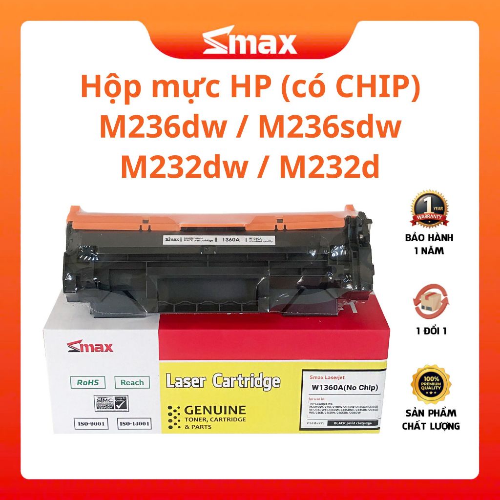 Hộp mực máy HP M236dw / M236sdw / M232dw / M232d (có chip) - W1360A Smax