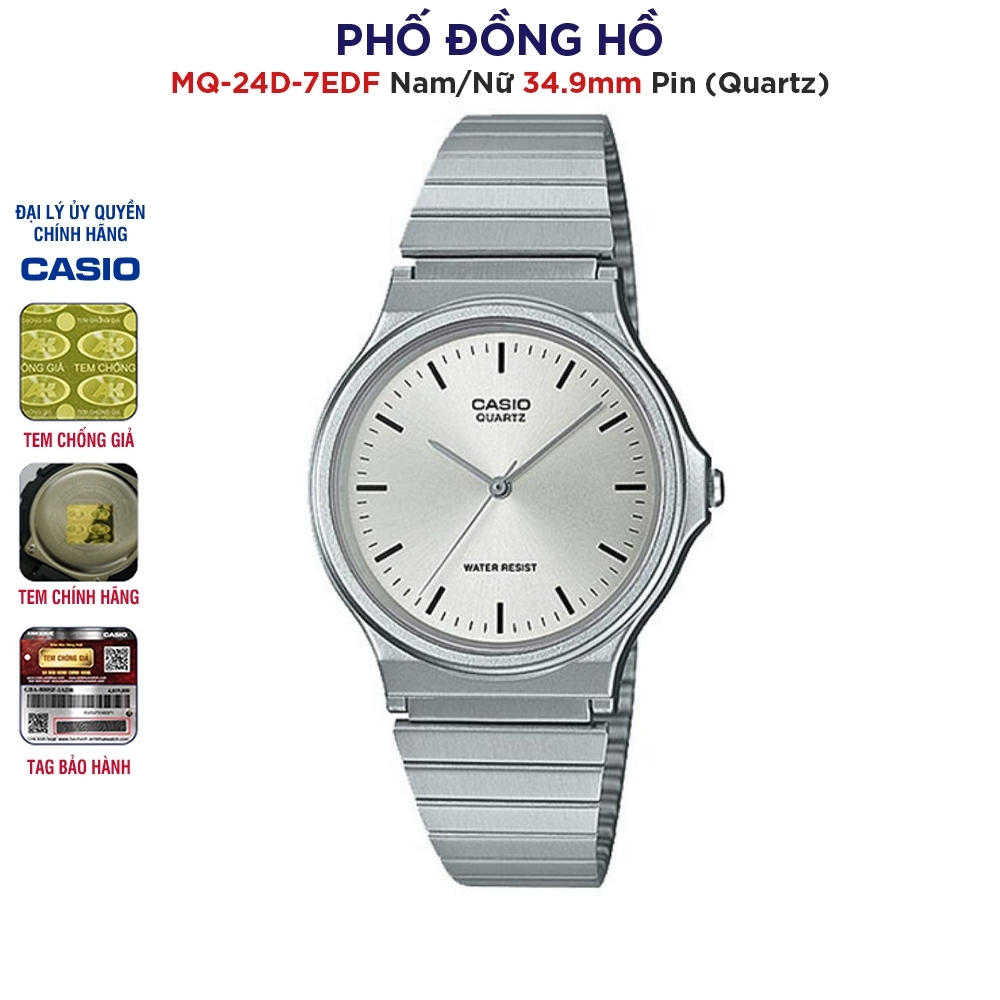 Đồng hồ unisex dây Kim loại Casio Anh Khuê Chính hãng MQ-24D-7EDF