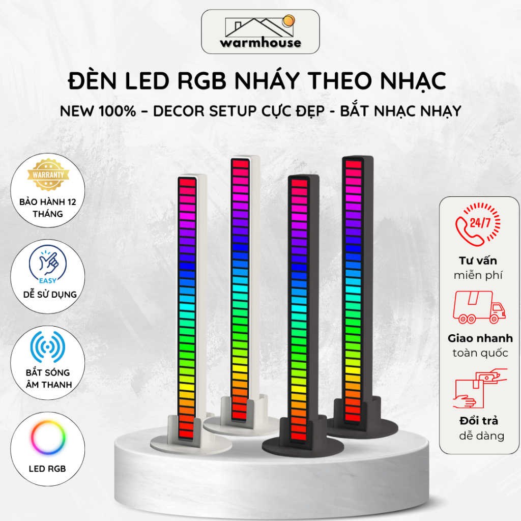 Thanh Đèn Led RGB Nháy Theo Nhạc 16 Triệu Màu Điều Khiển Bằng Cảm Biến Âm Thanh Siêu Nhạy, Đèn Trang