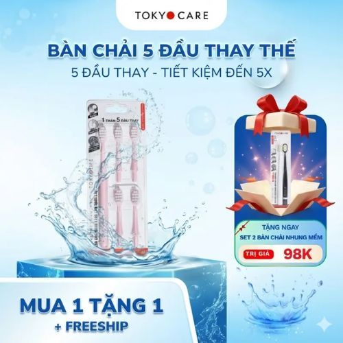 [Mua 1 tặng 1] Mua bộ bàn chải 5 đầu thay thế Tokyolife siêu mảnh tặng Set 2 bàn chải Tokyolife bảo 