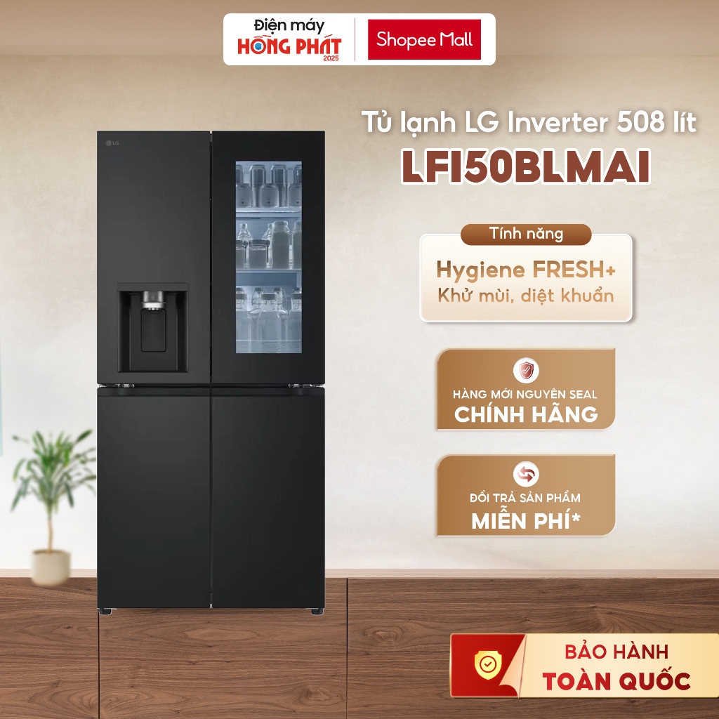 [Freeship HCM / CẦN THƠ] - Tủ Lạnh LG French Door InstaView™ Màu Đen Lì 508L LFI50BLMAI