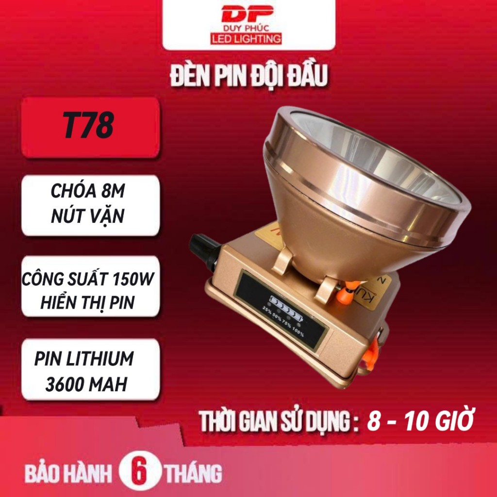 Đèn đội đầu nút xoay vặn T78 led siêu sáng - 2 pin sạc 16850 dung lượng cao - đi đêm, đi soi