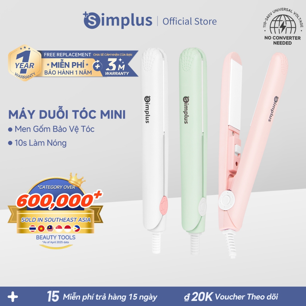 Simplus Máy uốn duỗi tóc Mini ZFBA007 - Bảo Hành 1 Năm 1 Đổi 1