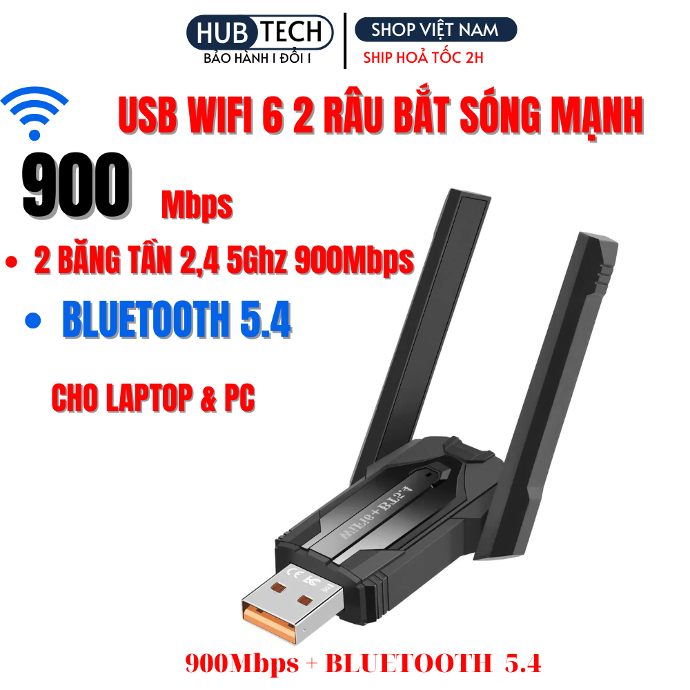 [HỎA TỐC ] USB WiFi 6 2 in1 , CARD WIFI USB WIFI CHO PC Wifi 5g 2 Râu tốc độ cao wifi 900 Mbps + blueooth 5.4