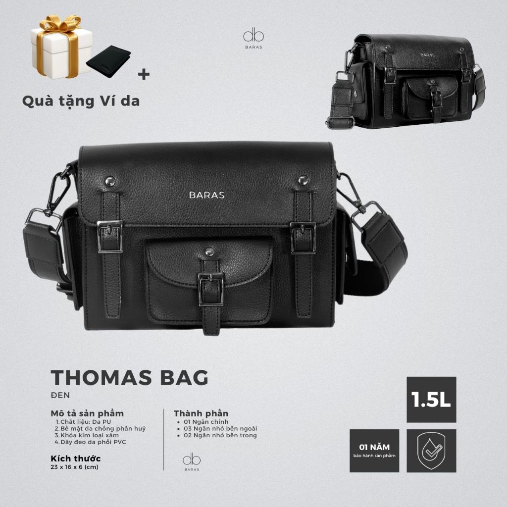 Túi đeo chéo da nam THOMAS BAG - BARAS VIETNAM - Túi đeo chéo thời trang