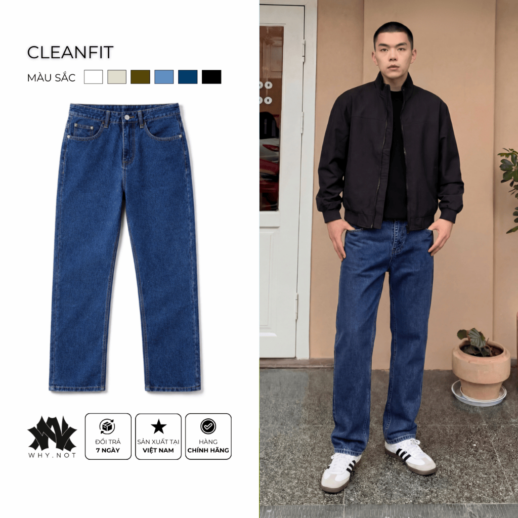 QUẦN KAKI NAM ỐNG ĐỨNG, FORM REGULAR FIT MÀU XANH INDIGO, QUẦN JEAN SUÔNG NAM, QUẦN BÒ NAM NỮ