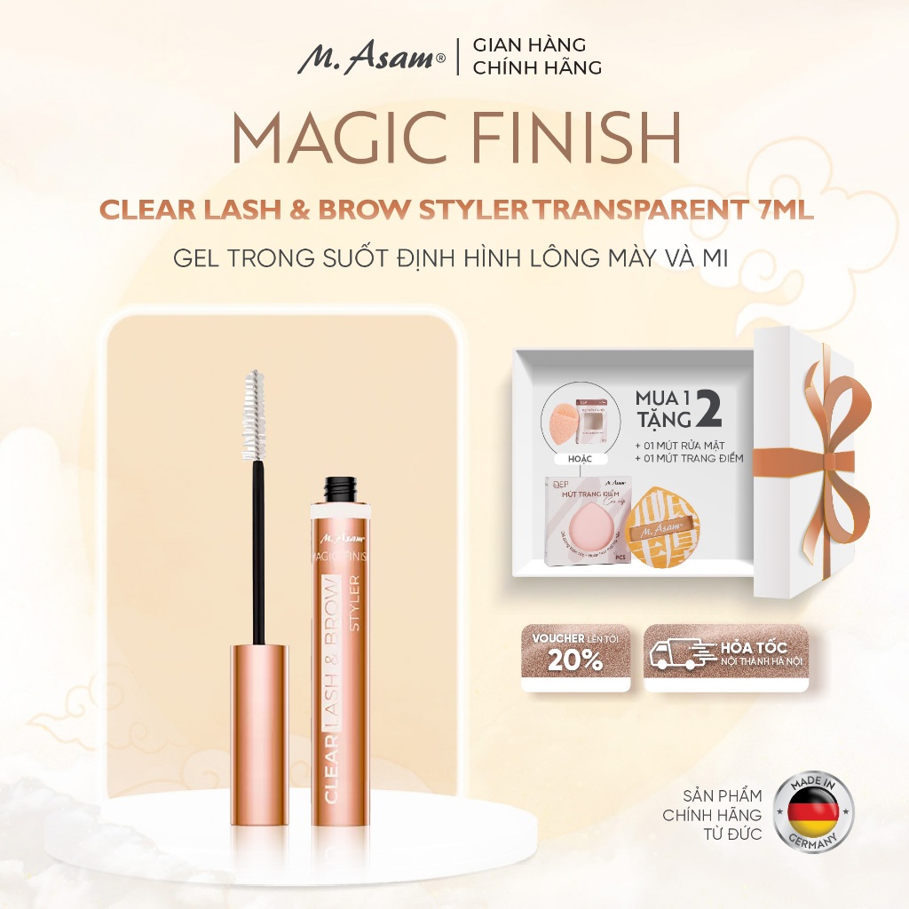 Gel định hình lông mày và mi M. Asam® MAGIC FINISH CLEAR LASH & BROW STYLER TRANSPARENT 7ml