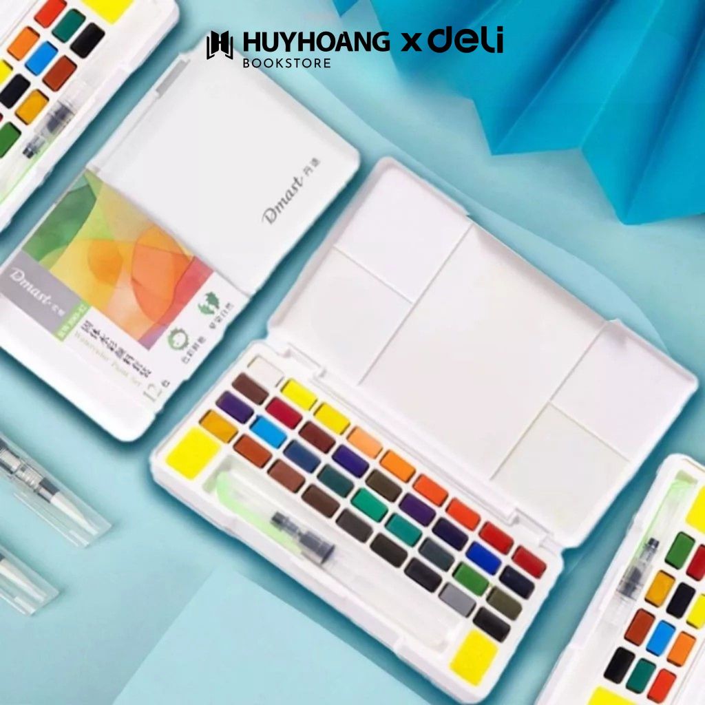 Màu Nước Dạng Nén Solid Water Color Cao Cấp Dmast Deli Tặng Cọ Mịn Dễ Pha,Tô Màu VPP