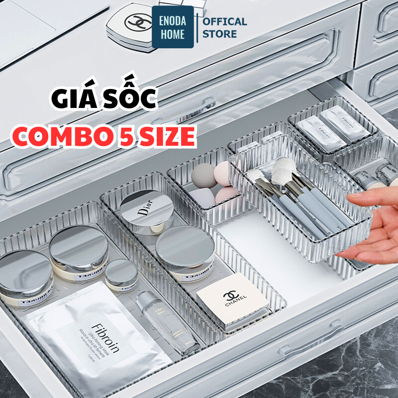 Combo Khay Trong Suốt Đựng Đồ Đa Năng, Khay Chia Ngăn Kéo Đựng Mỹ Phẩm Phong Cách Tối Giản Đa Kích T