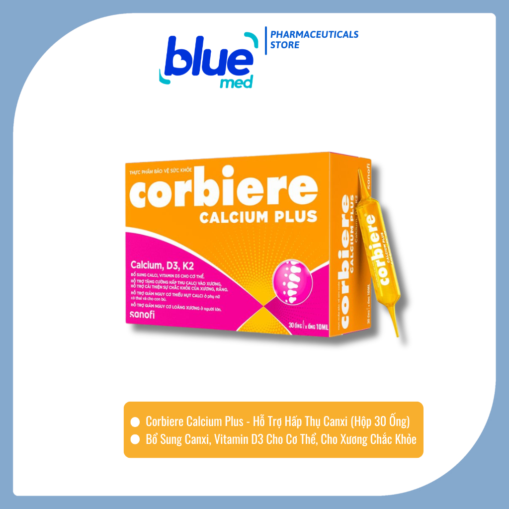 Corbiere Calcium Plus - Bổ Sung Canxi, Vitamin D3 Cho Cơ Thể, Giúp Xương Chắc Khỏe (Hộp 30 Ống)