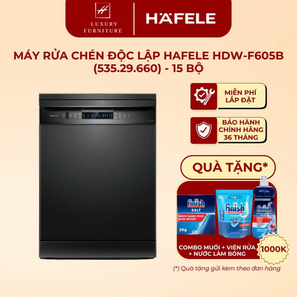 [Miễn phí lắp đặt + Tặng viên rửa] Máy rửa chén Hafele HDW-F605B (535.29.660) BH chính hãng
