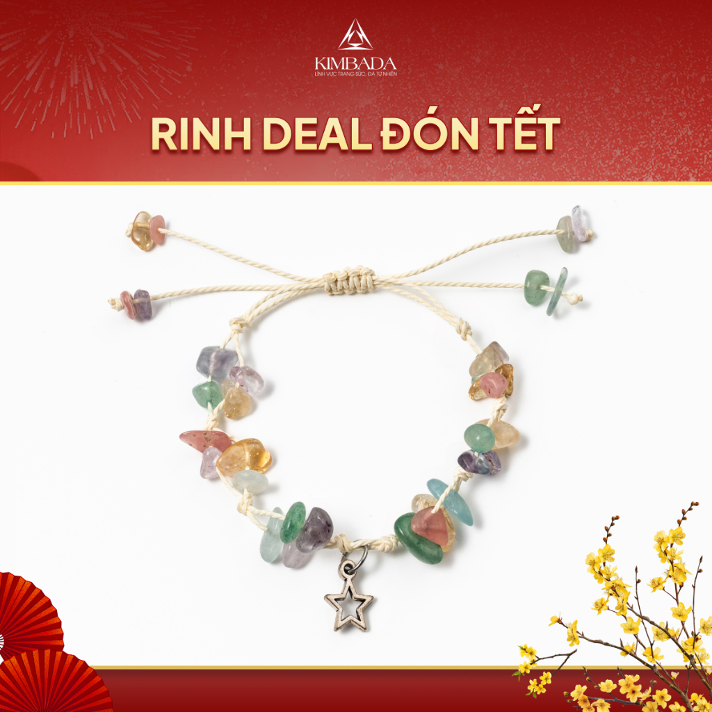 Vòng tay nữ đá thạch anh mix charm titan Kimbada phong thuỷ tự nhiên thu hút năng lượng