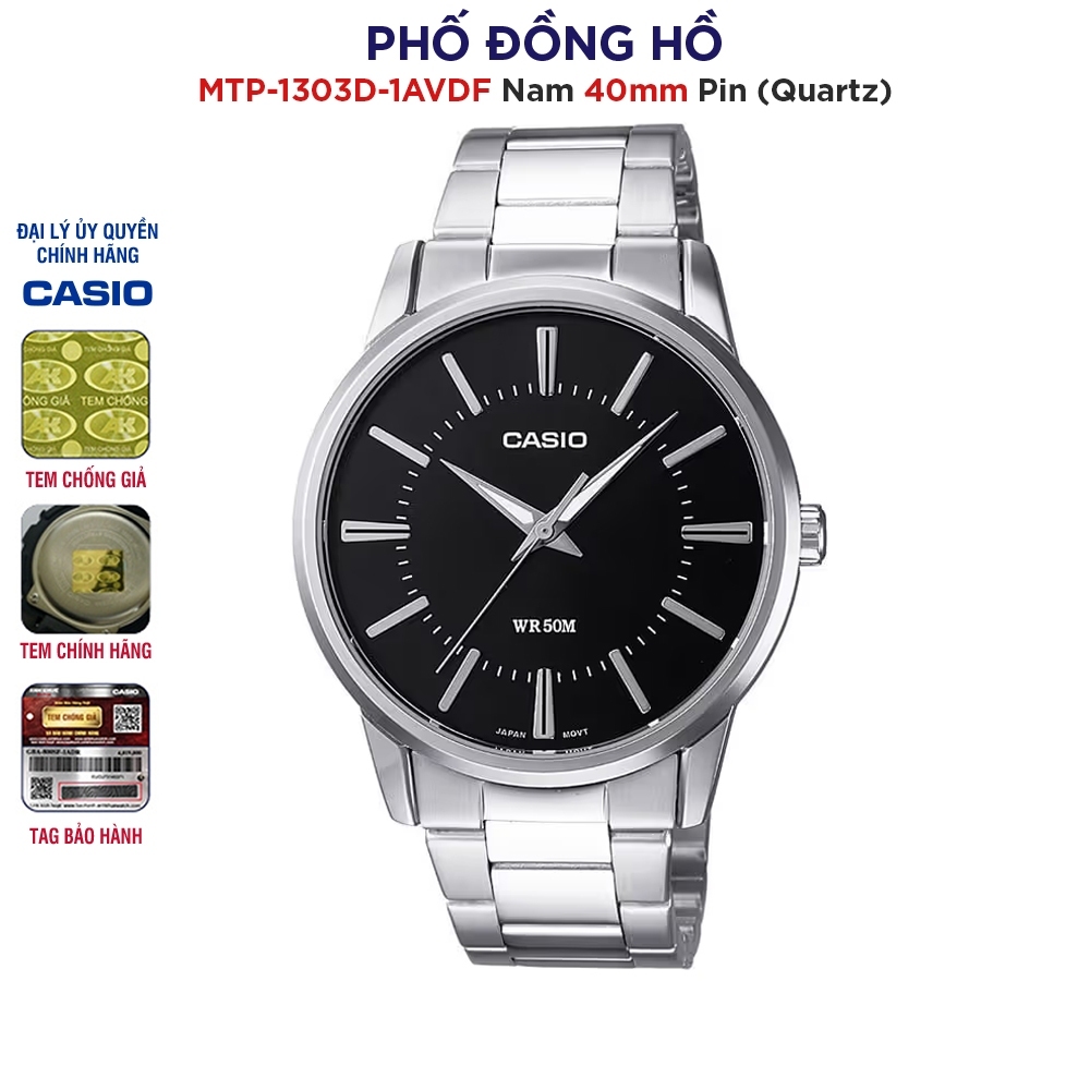 Đồng hồ nam dây kim loại Casio Anh Khuê chính hãng MTP-1303D-1AVDF