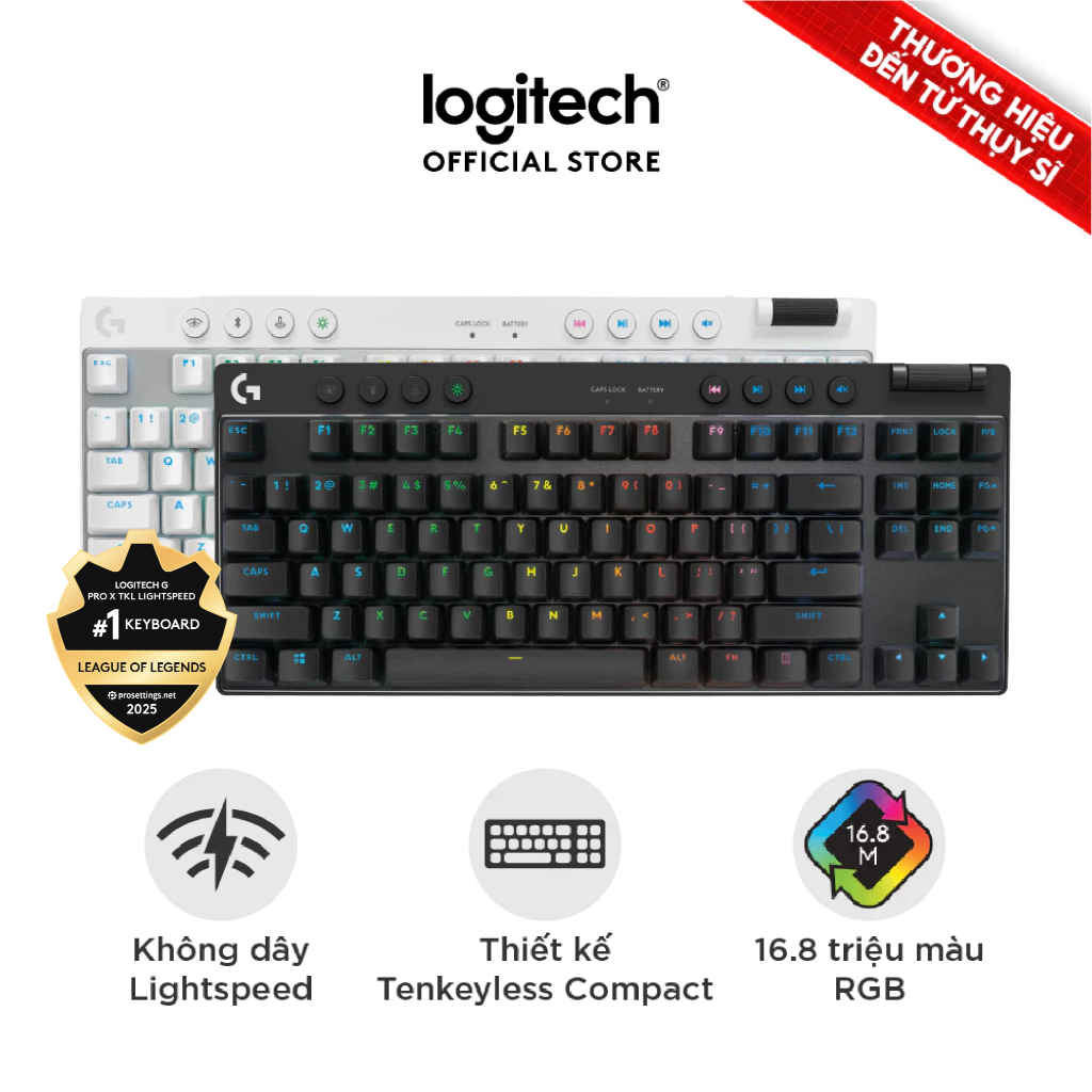 Bàn phím gaming không dây wireless Logitech G PRO X TKL Lightspeed RGB Switch GX Tactile