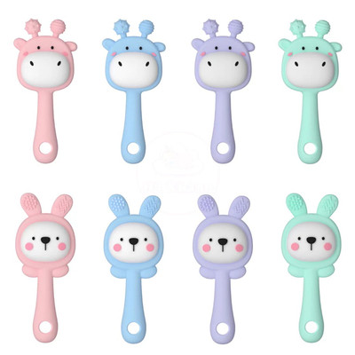 [Tặng Hộp+dây] Đồ Chơi Gặm Nướu Lục Lạc Cầm Tay KidsWorld,Xúc xắc Gặm Nướu Silicon Mềm Hình Thỏ,Hươu