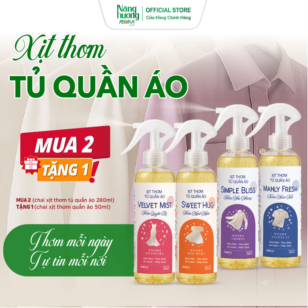 [MUA 2 TẶNG 1] Chai xịt thơm tủ quần áo ABURA 50ml/260ml xịt thơm vải quần áo giữ mùi lâu