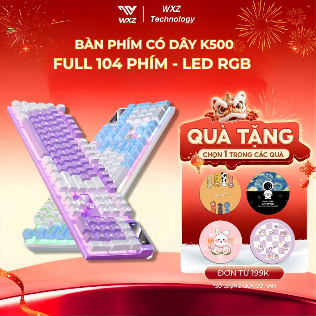 Bàn Phím Giả Cơ K500 Gaming Có Dây LED RGB 104 Phím, Bàn Phím Gaming Dùng Chơi Game, Văn Phòng