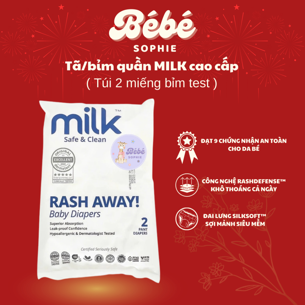 Gói dùng thử bỉm Milk chống hăm cho bé yêu 2 miếng/ gói- Bebe Sophie