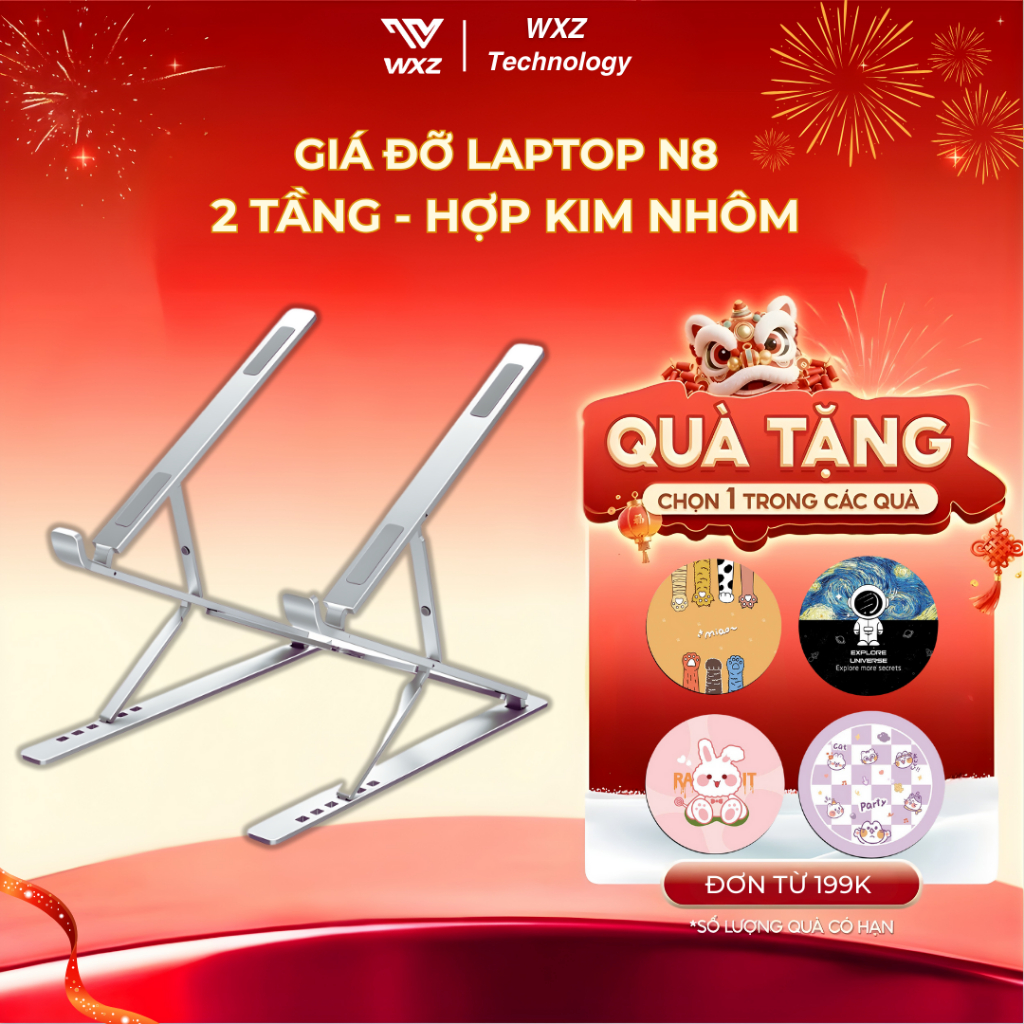 Giá Đỡ Laptop Hợp Kim Nhôm N8 2 Tầng, Kệ Để Laptop 7 - 8 Mức Điều Chỉnh, Chống Trượt Tản Nhiệt