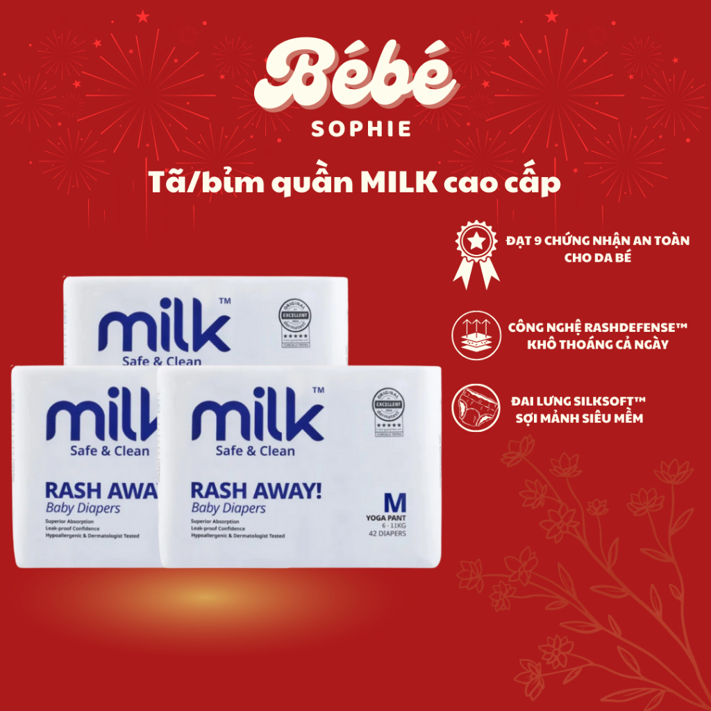 (𝐂𝐨𝐦𝐛𝐨 𝟐 𝐛𝐢̣𝐜𝐡) Bỉm Milk chống hăm tã cho bé từ sơ sinh- Bebe Sophie