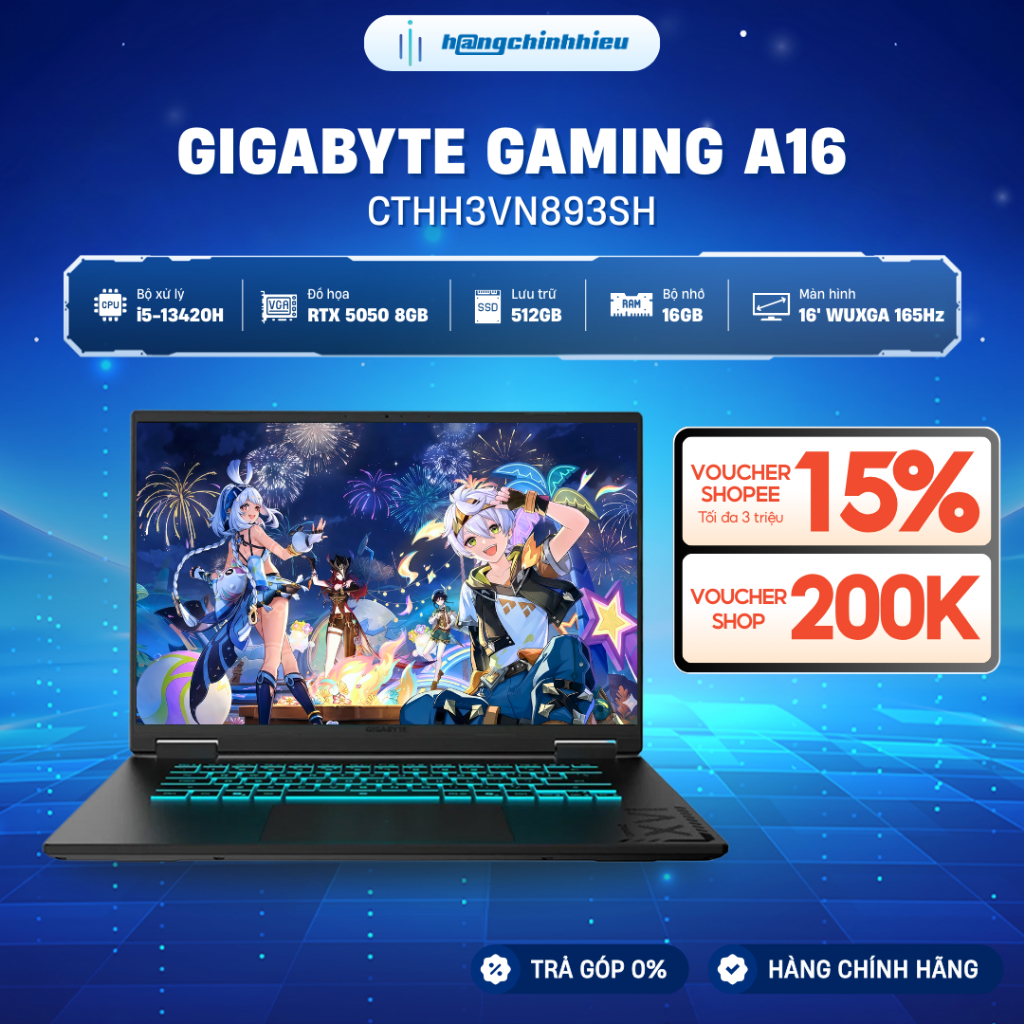 Laptop Gigabyte Gaming A16 CTHH3VN893SH i5-13420H | GeForce RTX™ 5050 8GB | 16GB | 512GB | 16' WUXGA