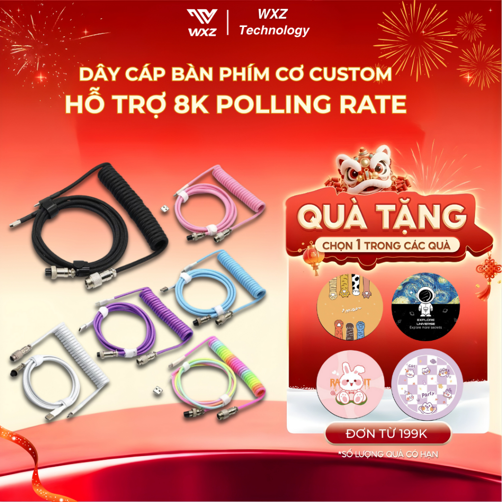 Dây Cáp Bàn Phím Cơ Custom Type-C Xoắn Lò Xo Hỗ Trợ 8K Polling Rate, Trục GX-12 USB A to Type-C
