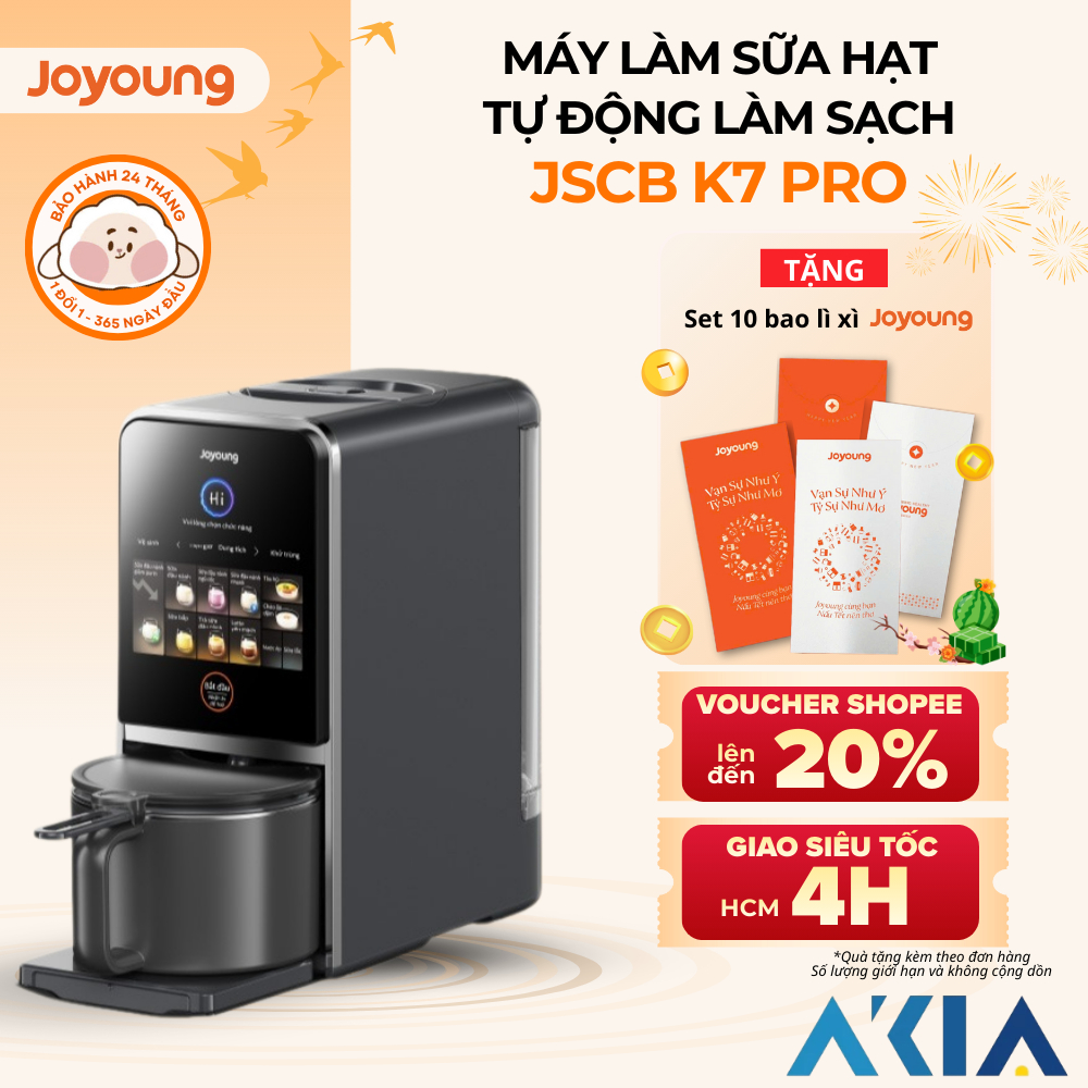 [HỎA TỐC] Máy nấu sữa hạt đa năng làm sạch tự động Joyoung JSCB-K7 PRO giảm ồn, khử purin