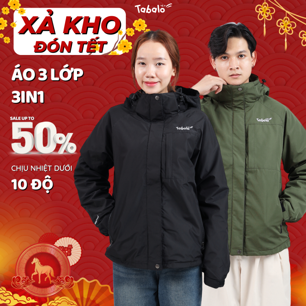 Áo Phao 3in1 Tabalo Mountain chống nước, Áo Khoác Phao 3 lớp Có Thể Tháo Rời, Áo Phao Nam Nữ Mùa Đôn