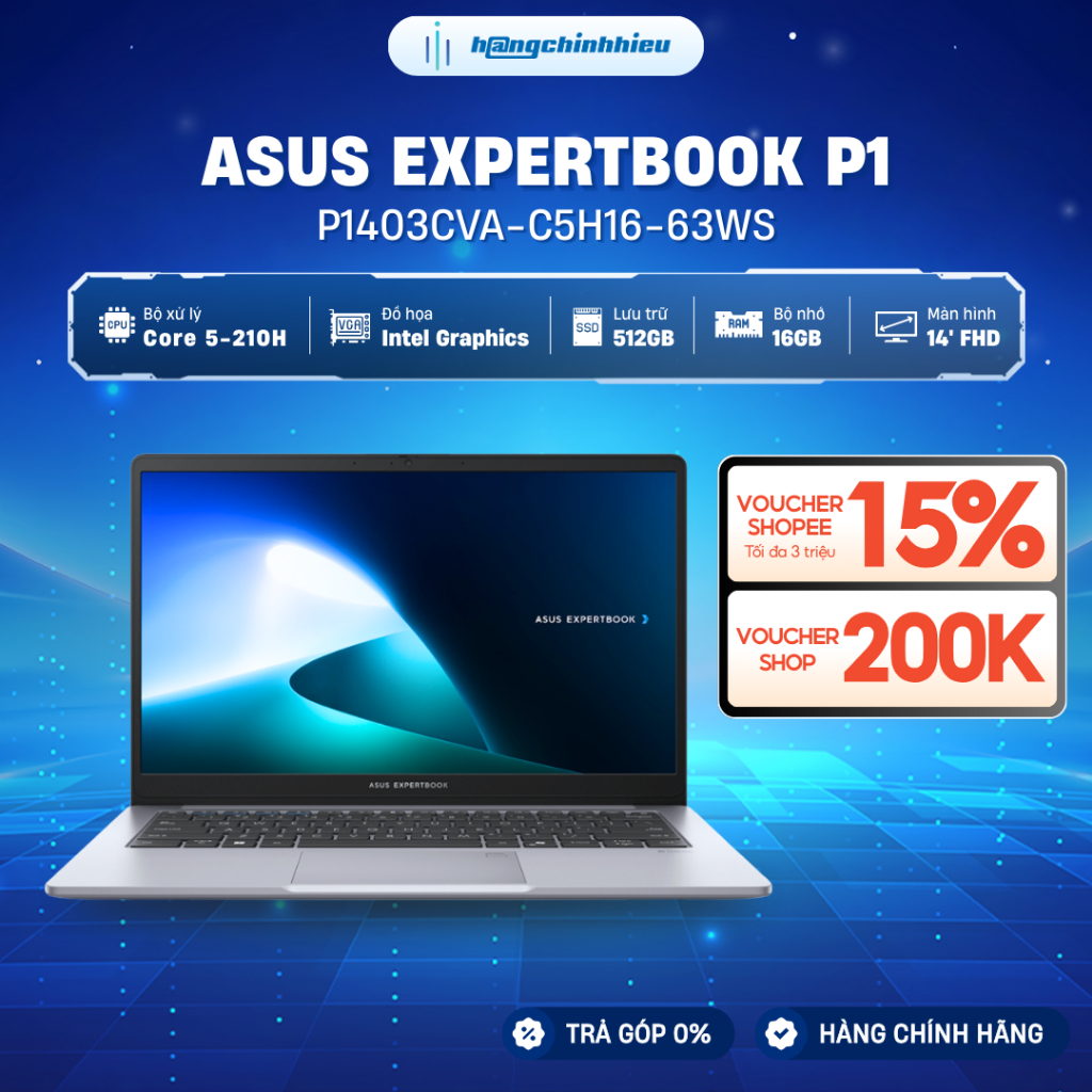 [TẶNG OFFICE HOME] Laptop ASUS ExpertBook P1 P1403CVA-C5H16-63WS Core 5-210H | 16GB| 512GB | 14' FHD