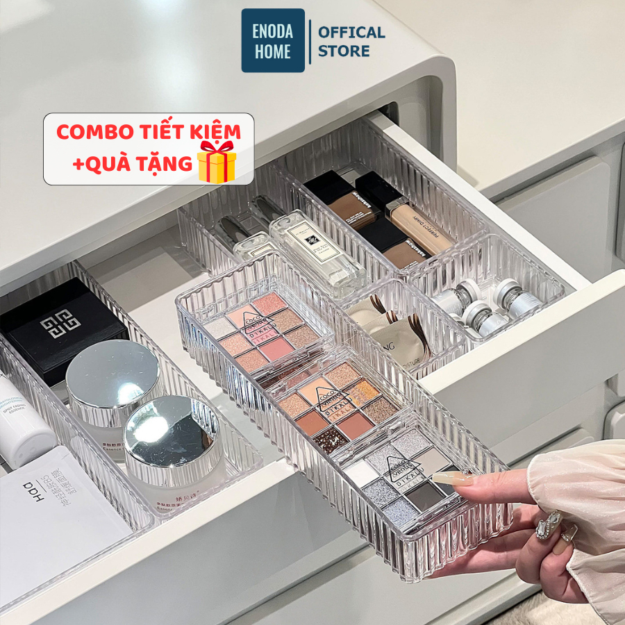 Combo Khay Trong Suốt Đựng Mĩ Phẩm ENODA HOME, Khay Nhựa Chia Ngăn Kéo Có Thể Xếp Chồng P300