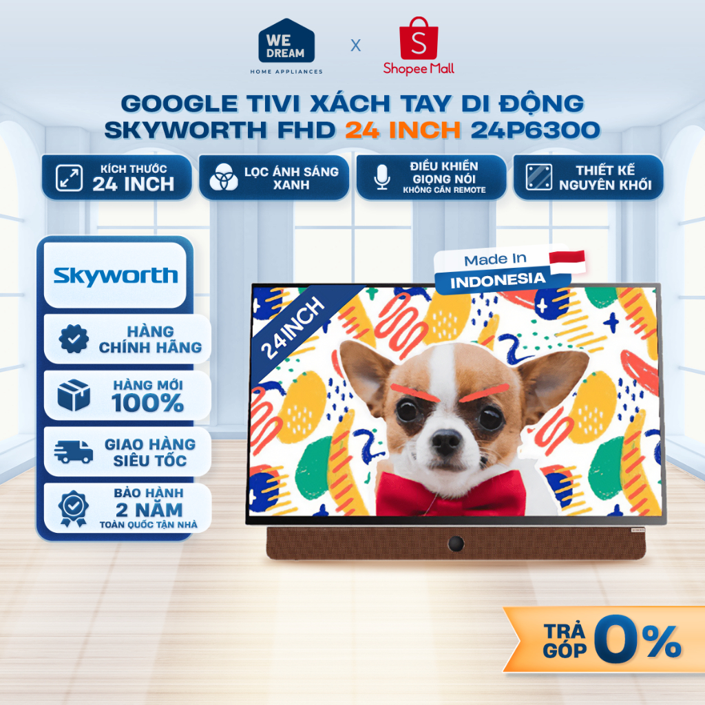 Google Tivi Di Động Skyworth 24 inch Full HD 24P6300 | Pin Sạc | Chính Hãng, Mới 100%